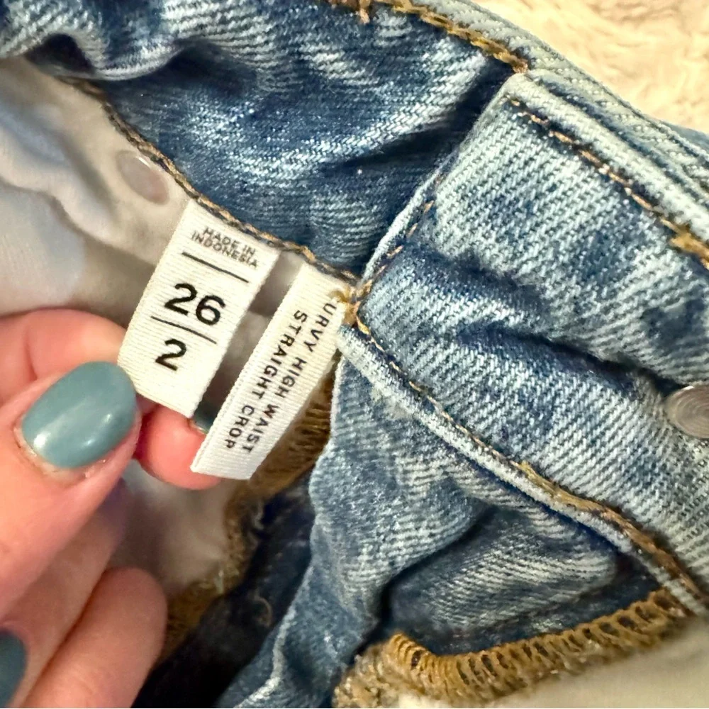 LOFT size 2 | 26 High Waisted Straight Leg Jeans | Distressed Knee - Picture 4 of 7